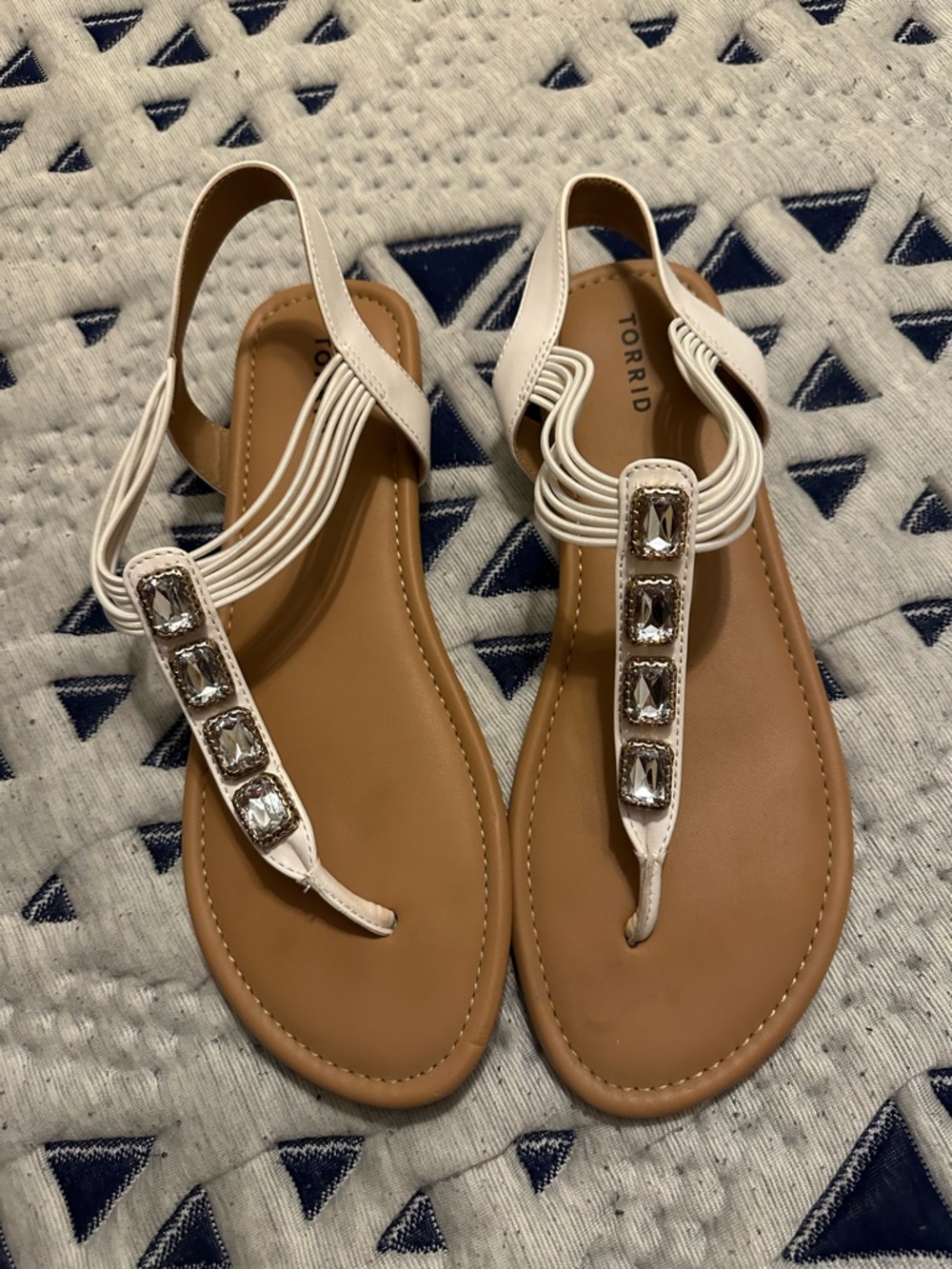 torrid White Jeweled T-Strap Slingback Sandals